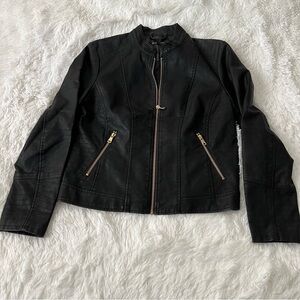 Baccini Women's Black Leather Jacket with Gold Accents